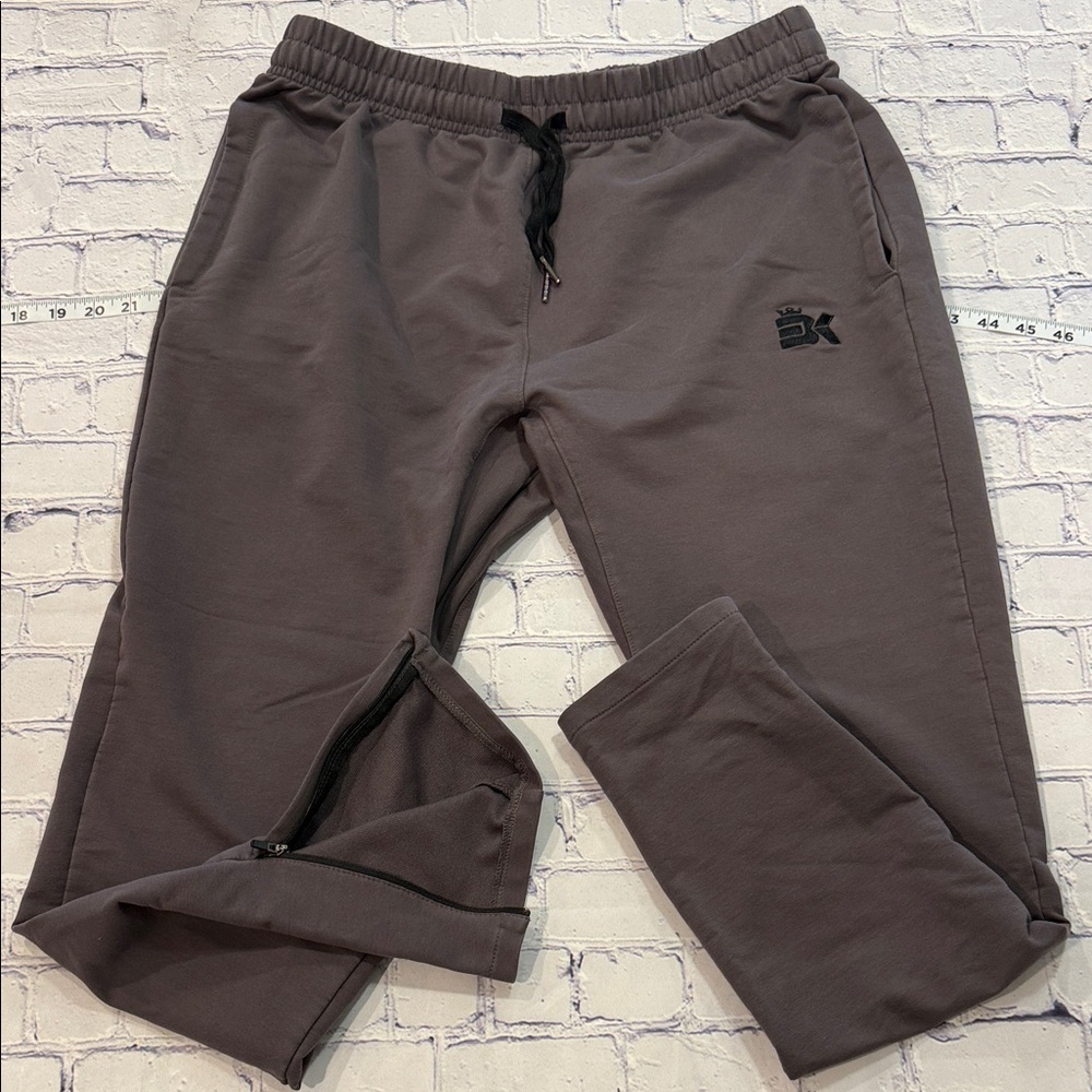 Brokig Men's Embroidered Brown Pocketed Zip Leg Jogger Pants XL